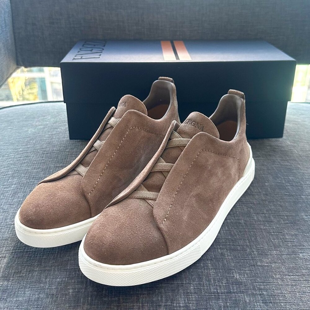 Zegna Triple Stitch Beige Suede Shoes
